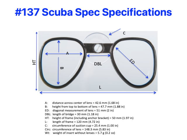 #137EBP Scuba Spec Optical Lens Insert for Dive and Snorkeling Masks.
