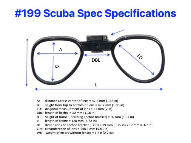 #199EB Scuba Spec Optical Lens Insert for Dive and Snorkeling Masks.